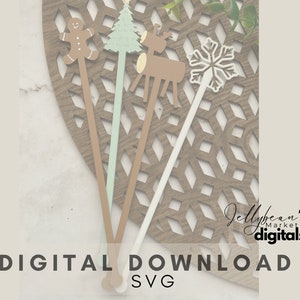 Weihnachts-Rührstäbchen SVG Laser Cut-Datei | Holiday Swizzles (Digitaler Download)
