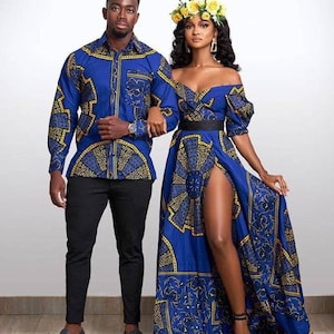 Couple Outfit, Ankara Dress and Ankara Jacket, African men clothing, african wear