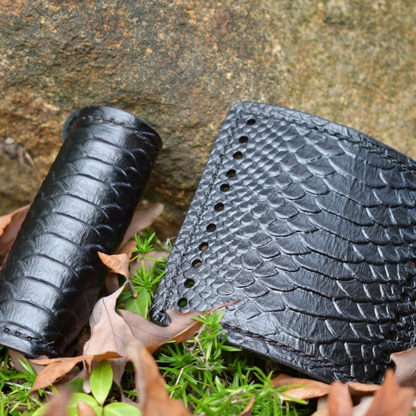 Black Snake Embossed leather Motorcycle Hand Grip Wraps