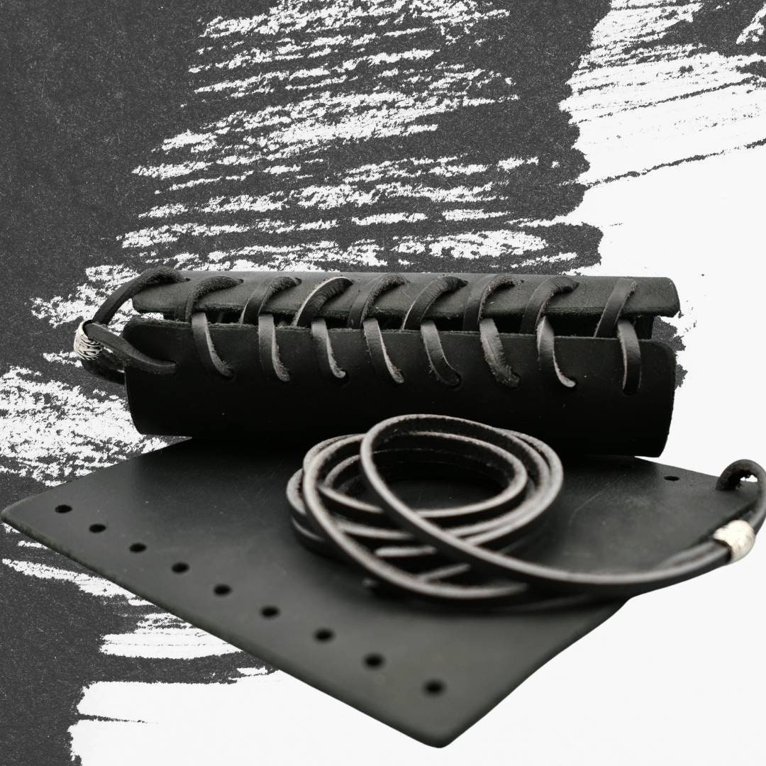 Matte Black Leather Motorcycle Grip Cover Set