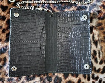 Black Leather Trucker wallet embossed gator.