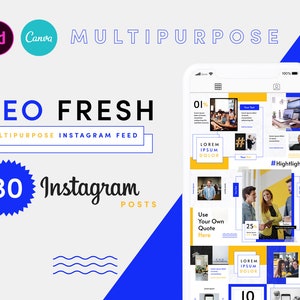 Multipurpose Instagram puzzle feed, template, Instagram post, Instagram feed design, Social media templates, Endless theme, Instagram layout
