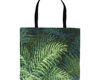 Tote Bag, Lush Ferns Tote Bag - 3 Sizes, Based On Original Oil Painting, Plein Air, Impressionistic Painting, Nature Painting