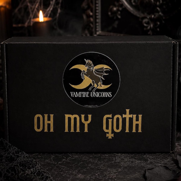 Oh My Goth Gift Box / Goth Curated Box Girls Guys / Gothic Gift Basket / Halloween Vampire Bats Skulls Box / Customizable / Themed Gift Box