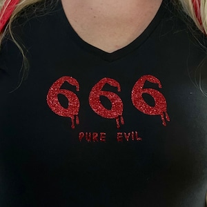 Evil Tshirt / Gothic Style Shirt / Goth Tshirt / 666 Pure Evil / Satan / Hell / Mens Tshirt / Womens Tshirt / Vneck Crewneck / Black Tshirt