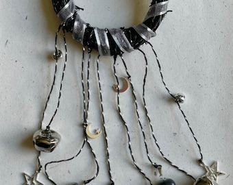 Premium Witch Bells / Edgar Allan Poe / Dark Academia / Nevermore Door Protection /  Silver & Black / Gothic Door Chimes / Vintage Style Bel