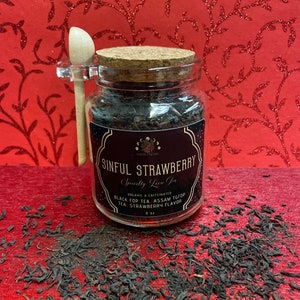 Sinful Strawberry Tea / Black Tea / Fruity Jammy Tea / Loose Leaf Specialty Tea / Gothic Kitchen / Cottagecore / Caffeinated / Tea in Jar