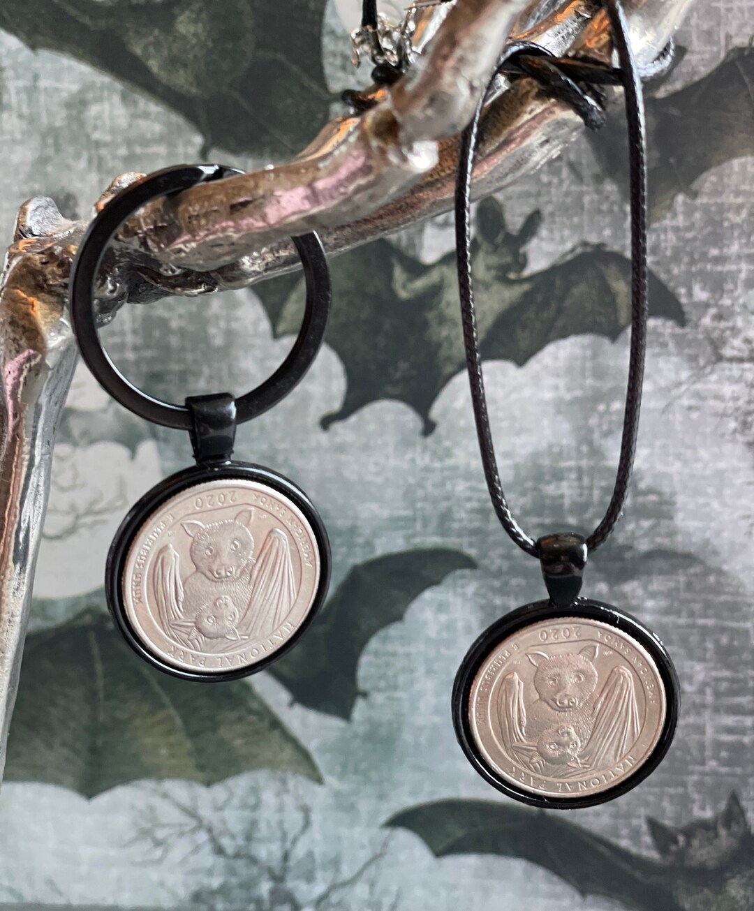 Bat Necklace / Bat Keychain / Limited Edition American Samoa Quarter ...