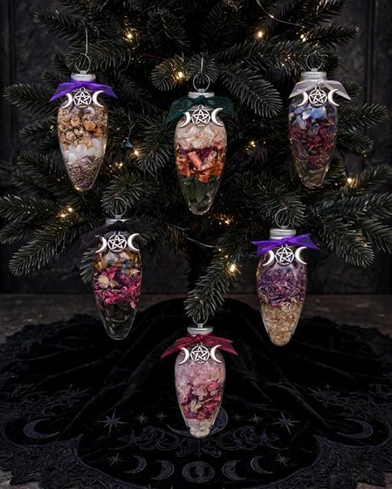 Witchy Ornaments / Spell Ornaments / Enchanted Witch Decor / Gemstones / Halloween Tree Ornament / Christmas Tree / Protection / Love / Luck