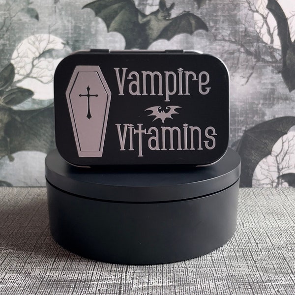 Vampire Storage Tins / Vampire Vitamins / Goth Pill Box / Pills - Vitamins - Mints - Coins / Purse Organization / Gothic Pill Tin / Coffin