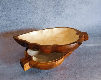 Capiz Shell With Wood Base Footed Soap Dish Kitchen or Bath Decor 