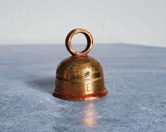 Land of Enchantment Brass Bell, Vintage, Red, Holiday, New Mexico, Boho Decor, Sarna Indian bell, Souvenir