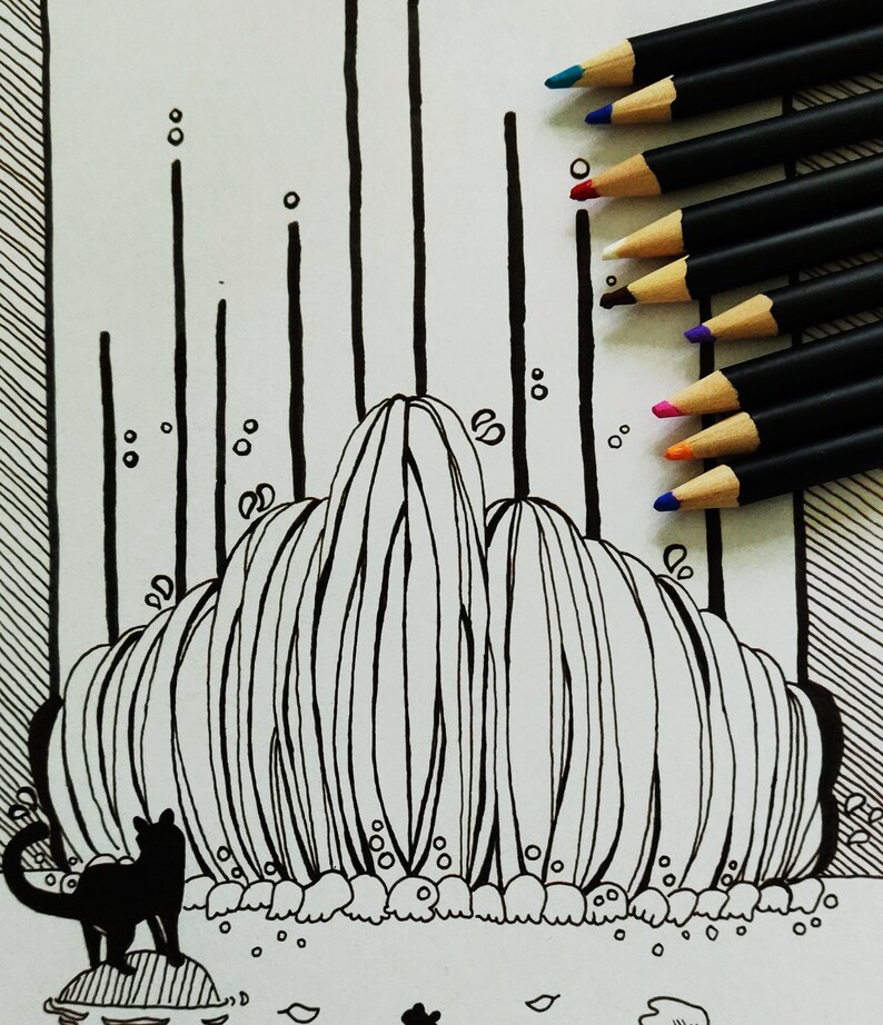 Printable PDF Scenery Coloring Pages Four Designs - Etsy