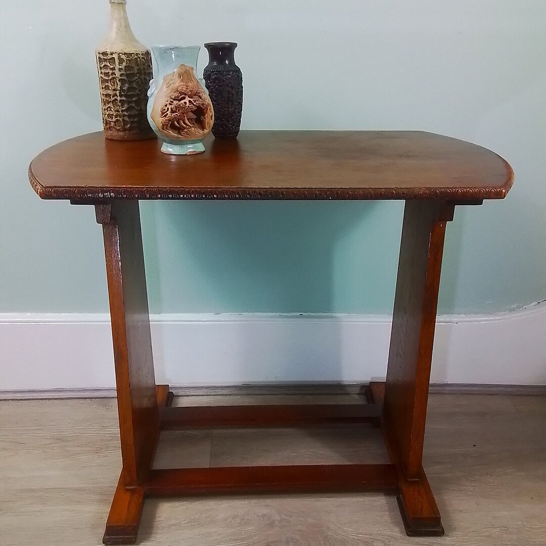 Vintage Oak Art Deco Console Table Elegant Wooden Accent Table Etsy UK