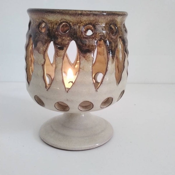 Vintage studio pottery arts and craft ceramic glazed tealight hurricane candle holder sbl 581