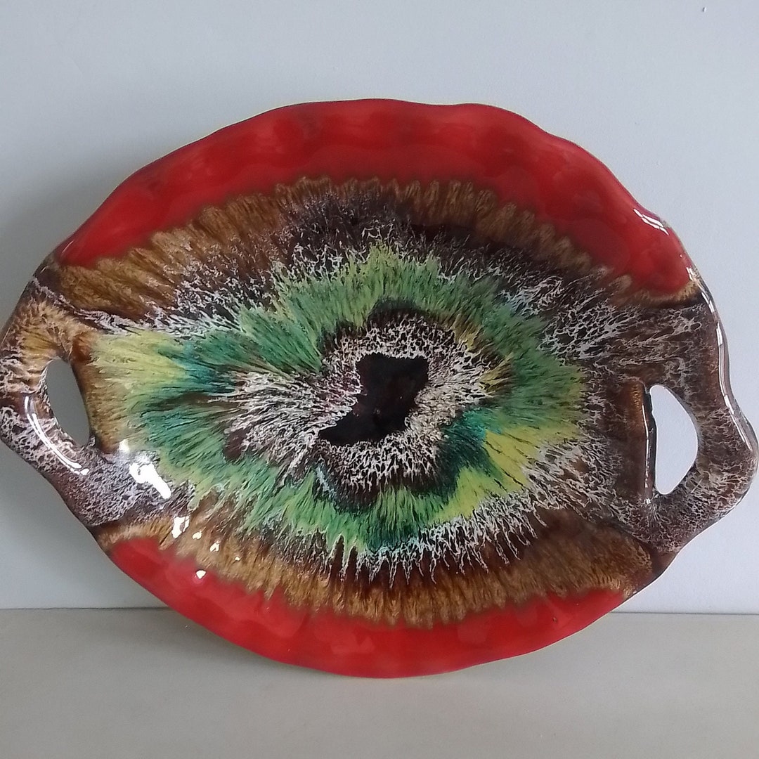 Vintage Ceramic Large Glazed Ceramic Bowl Red Glazed Dish Etsy