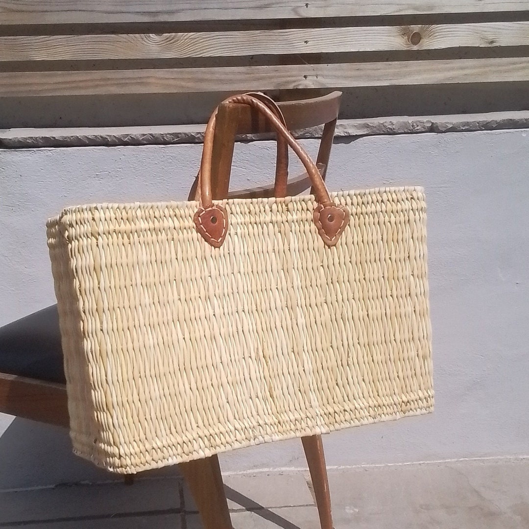 Handmade Moroccan Straw Tote Bag With Leather Handles - Etsy UK