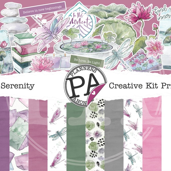 Serenity Creative Kit for Planners, Printable papers, printable stickers for planning, bujo, scrapbooking and papercraft projects