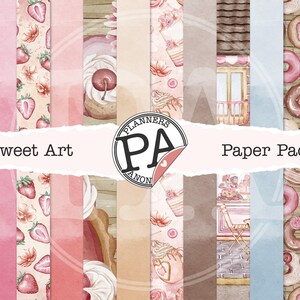 Sweet Art Digital Printable Paper Pack - Love and Sweet Treats Watercolor Artwork