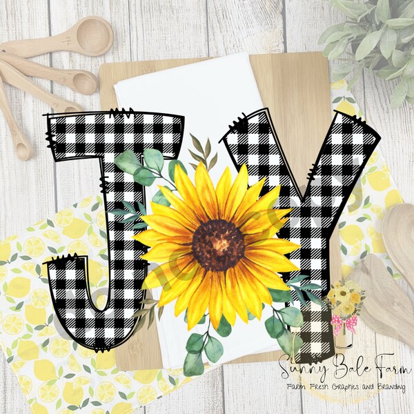 JOY Buffalo Check Sunflower png digital download