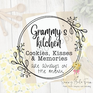Grammy&#39;s Kitchen Cookies, Kisses and Memories PNG Farmhouse, Sublimation, Tea Towel, FREE Commercial use license