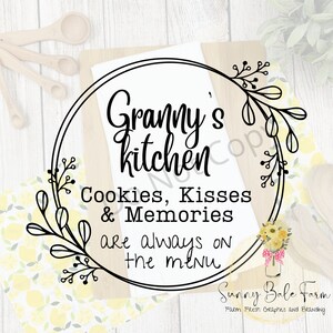 Granny&#39;s Kitchen Cookies, Kisses and Memories PNG Farmhouse, Sublimation, Tea Towel, FREE Commercial use license
