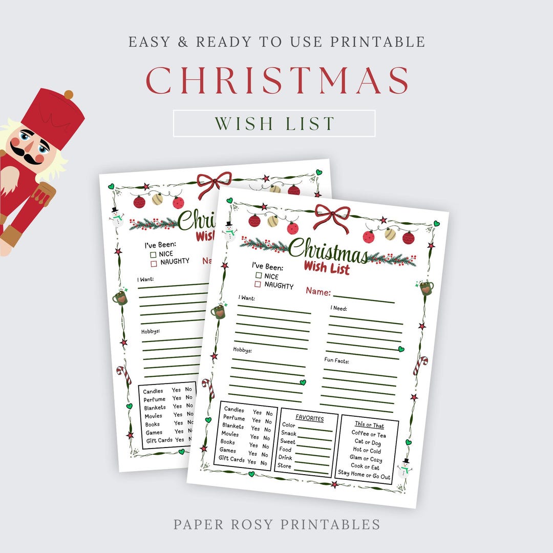 Printable Christmas Wish List Template: Secret Santa Gift Exchange (PDF ...