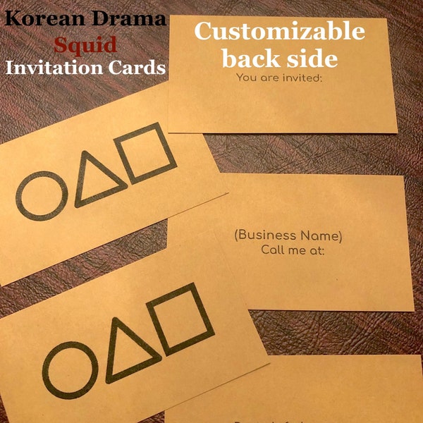Squid Invitation Card Business card - Korean drama - Customizable Invite info Party idea -Your Personal Message on the back