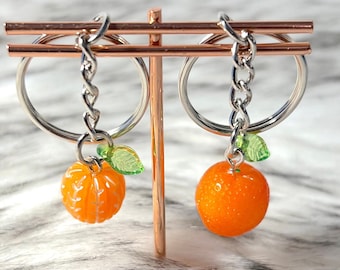 Orange KeyChain - Tangerine / Clementine / Mandarin  KeyChain - Whole and Peeled Orange- Food/ Fruit/ Orange Realistic Key Charm Chain