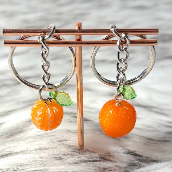 Orange KeyChain - Tangerine / Clementine / Mandarin  KeyChain - Whole and Peeled Orange- Food/ Fruit/ Orange Realistic Key Charm Chain