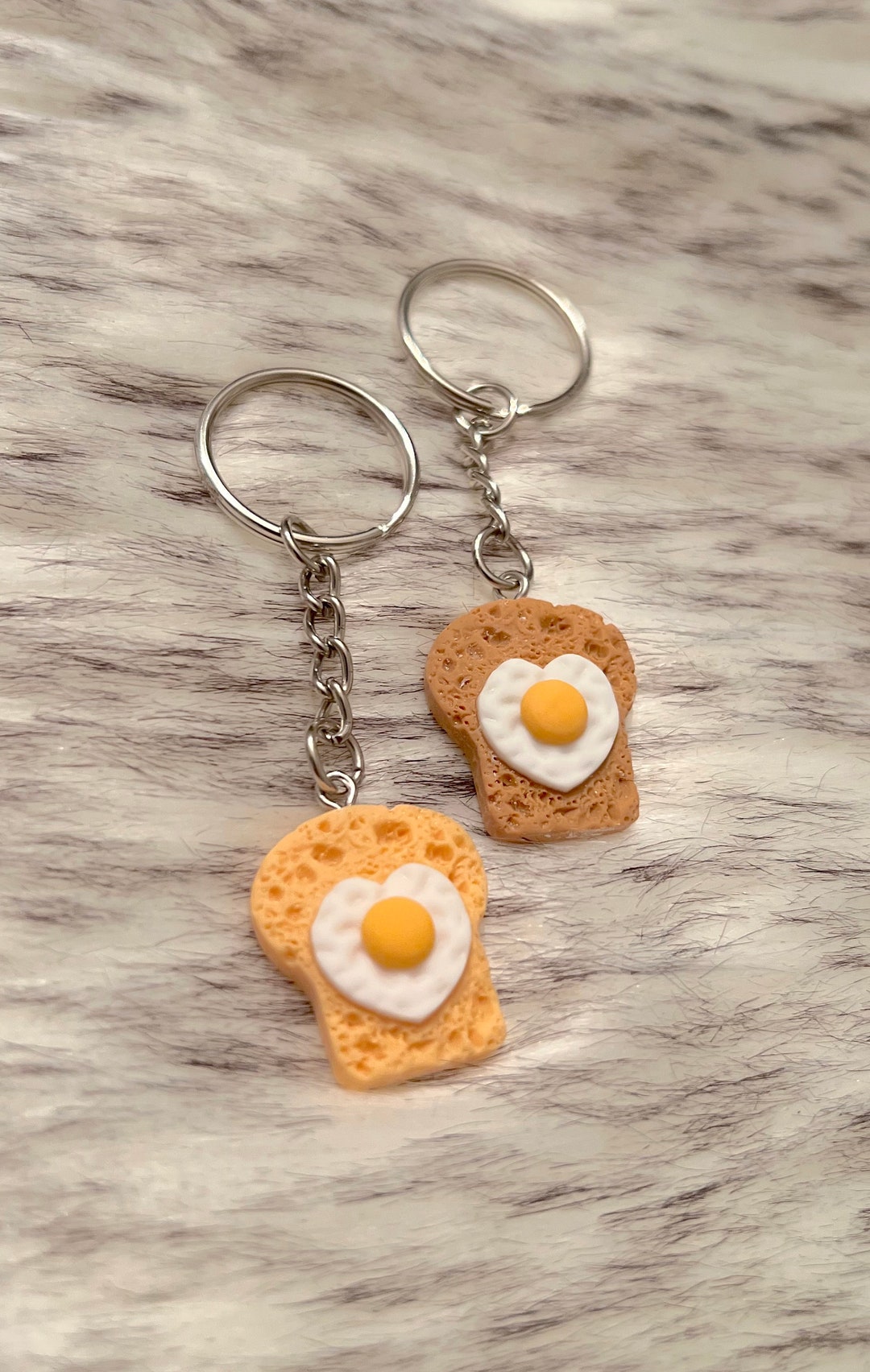 Heart Egg Toast Keychain Available in White Bread and Wheat Bread Food