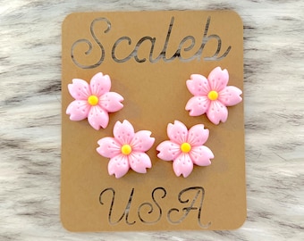 Lot de 4 aimants roses fleurs de cerisier Sakura ou punaises - Magnets fleurs / punaises de jardin