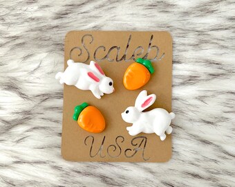 Easter Bunny Magnets or PushPins I Rabbits and Carrots Nature I Animal Magnet or PushPin