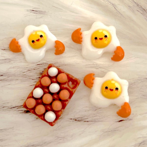 Tiny Fried Eggs with Eggs in Egg Carton Magnet Set - 4 piece in 1 Set - Food Magnet