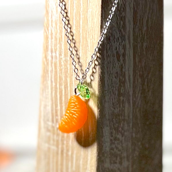 Tangerine /Mandarin Necklace - Tiny Necklace - Food/ Fruit/ Orange Realistic Key Chain Necklace  - Food Accessory- Necklace