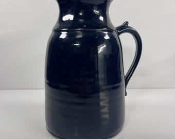 Vintage Follette Studio Art Pottery Dark Blue Glazed Pitcher Signed