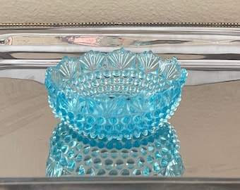 Vintage Imperial Glass Hobnail Sky Blue Small Bowl with Scalloped/Fan Shaped Rim