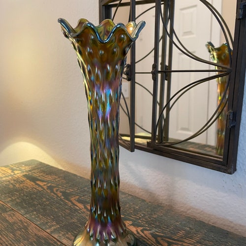 Antique Fenton Carnival Glass Funeral Vase 19.75 Tall Etsy