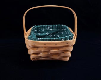 Vintage Longaberger Hostess Basket with Green Floral Liner Signed 2000