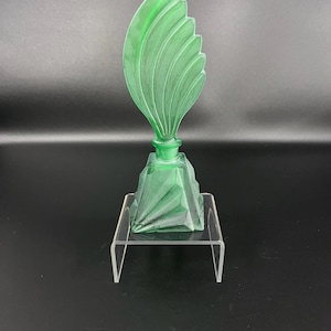 Vintage Czech Satin Green Glass Perfume Bottle with Flame Stopper