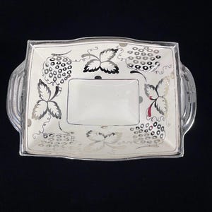 Vintage Grays Pottery handmålad silverinlagd keramikfat tillverkad i England 1945-1950