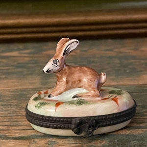 Vintage Limoges France Bunny and Carrots Hand-painted Trinket Box