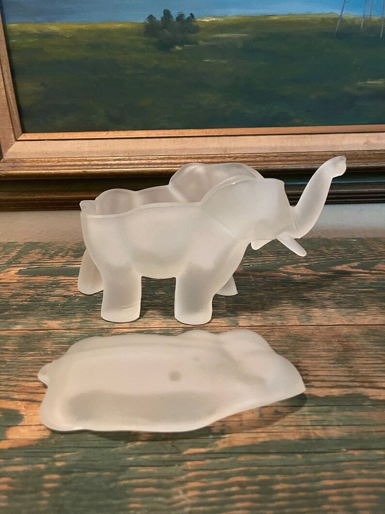 Vintage Tiara Glass Frosted Elephant Lidded Box Etsy