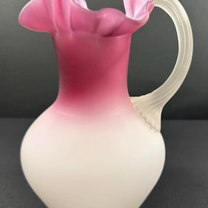 Vintage Vetro Artistico Veneziano Murano Hand Blown Italian Art Glass Pink and White Pitcher Original Stickers Mint Condition