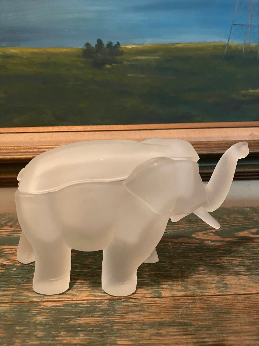 Vintage Tiara Glass Frosted Elephant Lidded Box Etsy
