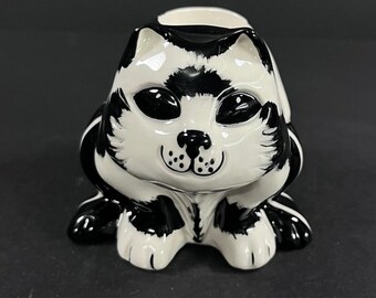 Lorna Bailey Art Pottery Cat Candle Holder: Hand-Painted Black and White