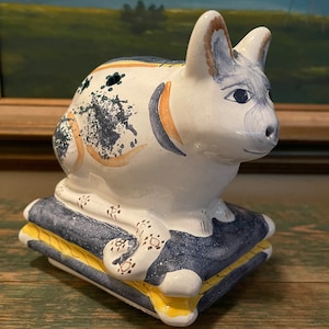 Vintage Ceramic Folk Art Cat Made in Portugal Signed