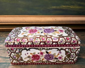 Vintage/antieke Famille Rose-stijl Chinees porseleinen thee-/snuisterijdoosje zeldzaam