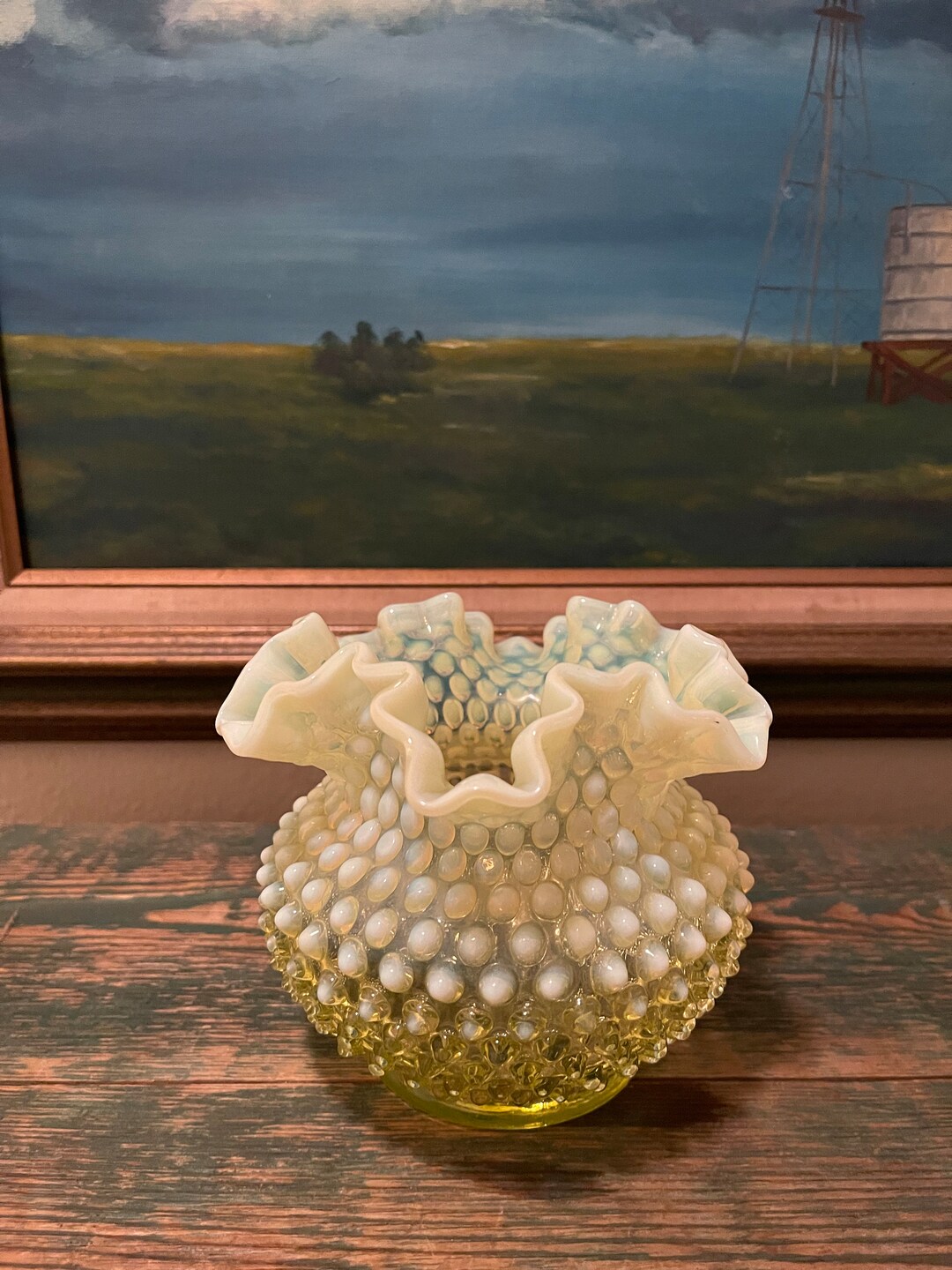 Vintage Fenton Double Crimped Hobnail Rose Bowl Vase Opalescent ...