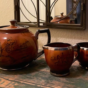 Vintage Arthur Wood 3 piece Tea Set Ye Olde Hunting and Coaching Days/Horses/Equestrian Made in England